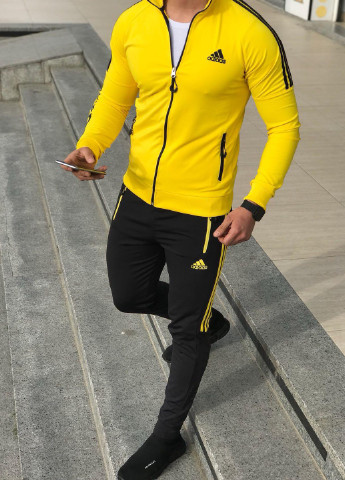 Желтый демисезонный мужской удобный спортивный костюм adidas копия No Brand