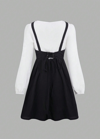 Черно-белое кэжуал платье клеш SHEIN колор блок