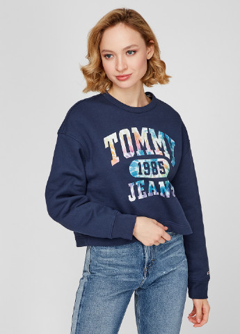Свитшот Tommy Jeans - Прямой крой логотип темно-синий кэжуал хлопок, трикотаж - (255256488)