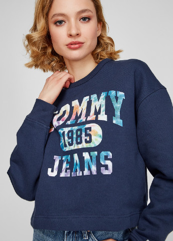 Свитшот Tommy Jeans - Прямой крой логотип темно-синий кэжуал хлопок, трикотаж - (255256488)