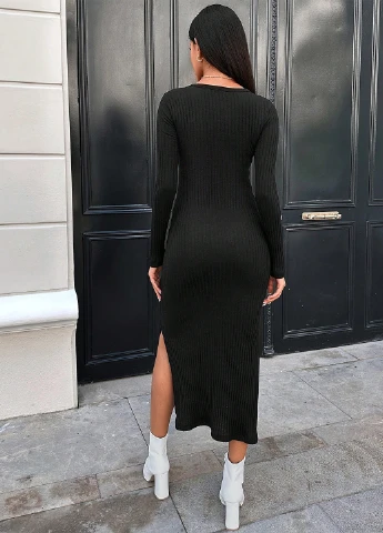 Черное кэжуал платье платье-свитер SHEIN однотонное