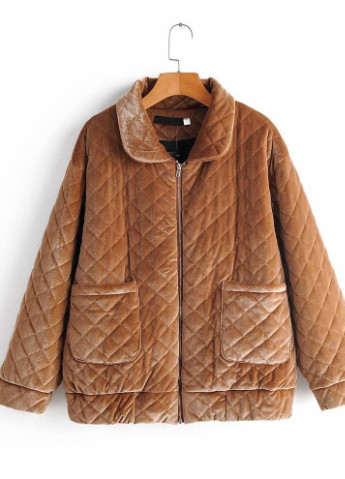 Коричневая демисезонная куртка женская стеганая из бархатной ткани fluffy Berni Fashion 55575
