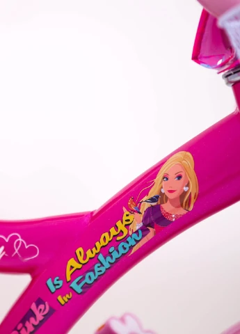 Детский розовый велосипед BARBIE 18 дюймов БАРБИ с корзинкой и боковыми колесами от 6 лет Sigma (251788295)