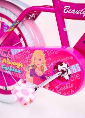 Детский розовый велосипед BARBIE 18 дюймов БАРБИ с корзинкой и боковыми колесами от 6 лет Sigma (251788295)