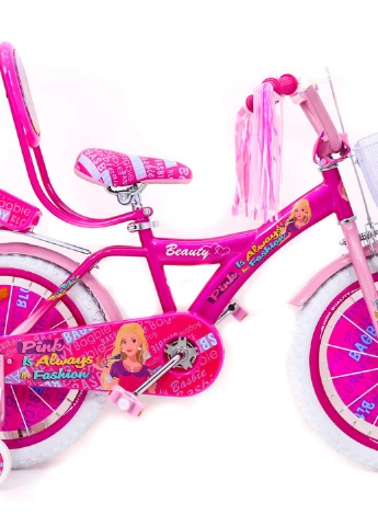 Детский розовый велосипед BARBIE 18 дюймов БАРБИ с корзинкой и боковыми колесами от 6 лет Sigma (251788295)