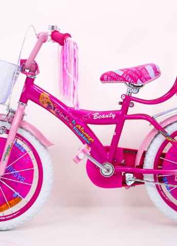 Детский розовый велосипед BARBIE 18 дюймов БАРБИ с корзинкой и боковыми колесами от 6 лет Sigma (251788295)