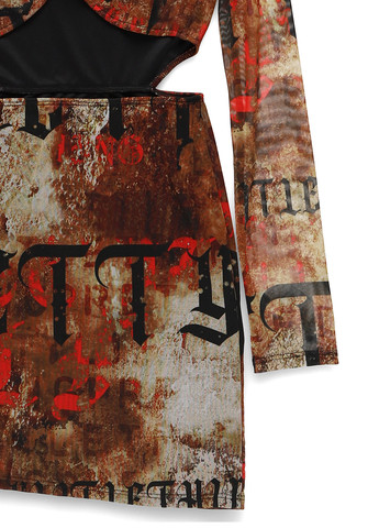 Коричнева вечірня, кежуал сукня PrettyLittleThing з малюнком