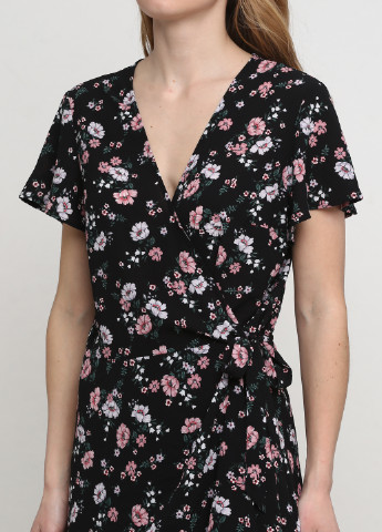 Черное кэжуал платье короткое H&M с цветочным принтом