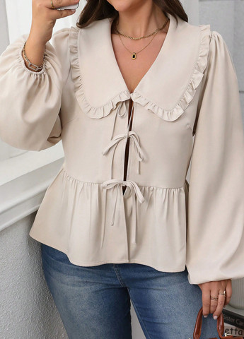 Светло-бежевая блуза с баской SHEIN