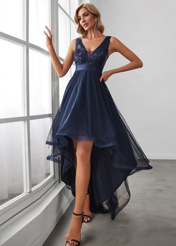 Темно-синя вечірня, коктейльна сукня зі шлейфом SHEIN однотонна