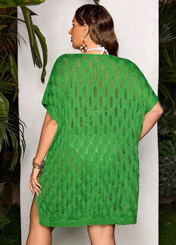 Зелена пляжна, кежуал сукня сукня-футболка, а-силует SHEIN однотонна