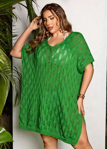 Зелена пляжна, кежуал сукня сукня-футболка, а-силует SHEIN однотонна