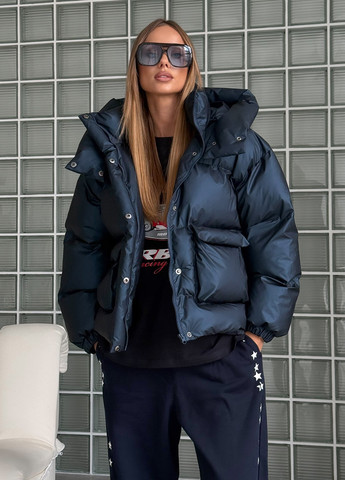 Темно-синий зимний Пуховик No Brand