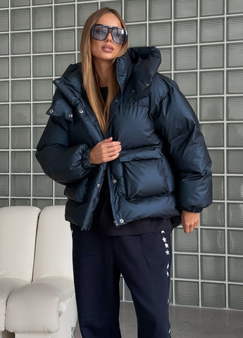 Темно-синий зимний Пуховик No Brand