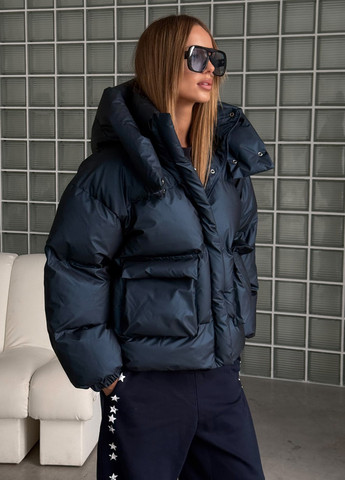 Темно-синий зимний Пуховик No Brand
