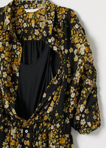 Чорна кежуал сукня для годуючих сукня-сорочка H&M з квітковим принтом