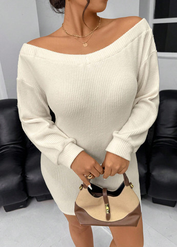 Молочна кежуал сукня з відкритими плечима, футляр SHEIN однотонна