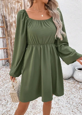 Зеленое кэжуал платье а-силуэт SHEIN однотонное