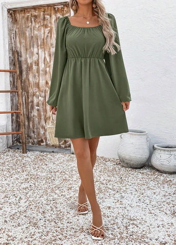 Зеленое кэжуал платье а-силуэт SHEIN однотонное