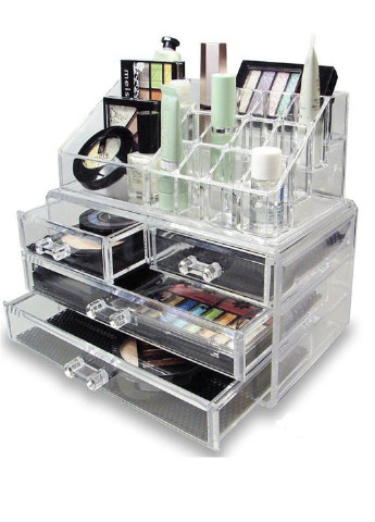 Бокс органайзер настольный для косметики Cosmetic storage box акриловый в коробке XO однотонный серый