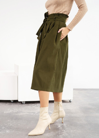 Оливковая (хаки) повседневный однотонная юбка ISSA PLUS колокол