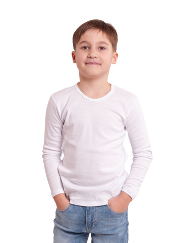 Біла демісезонна футболка дитяча довгий рукав Наталюкс 21-3304