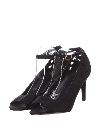 Черные женские кэжуал туфли с перфорацией на высоком каблуке французике - фото