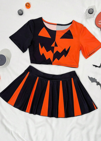 Помаранчевий демісезонний комплект (топ, спідниця) SHEIN