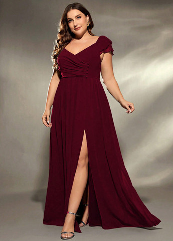 Розовое вечернее платье с открытой спиной SHEIN однотонное