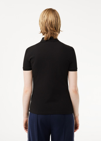 Черная женская футболка-поло Lacoste с логотипом