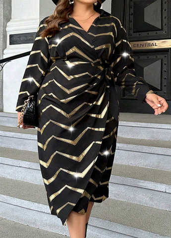 Чорна кежуал сукня на запах SHEIN з геометричним візерунком