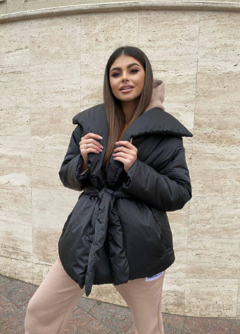 Черная зимняя женская тёплая куртка одеяло чёрная one size пуховик осенний зимний демисезонний No Brand