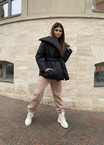 Черная зимняя женская тёплая куртка одеяло чёрная one size пуховик осенний зимний демисезонний No Brand