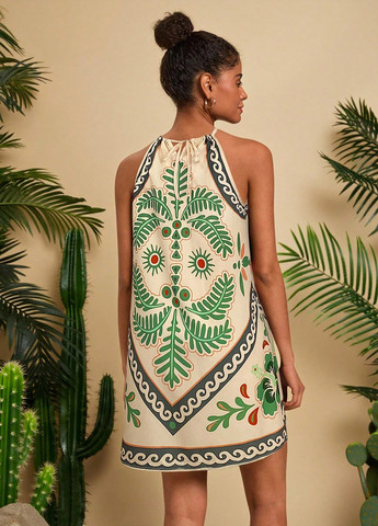 Кремова пляжна, кежуал сукня а-силует SHEIN з малюнком