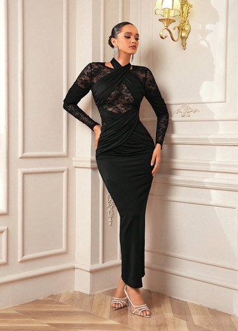 Чорна вечірня сукня силуетна SHEIN однотонна