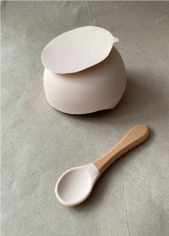 Дитяча силіконова миска тарілка посуд для дітей на присосці з ложкою (54521358-Т) Ніжно-рожева Francesco Marconi (251281676)