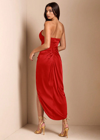 Червона вечірня сукня силуетна, з відкритими плечима, з відкритою спиною SHEIN однотонна
