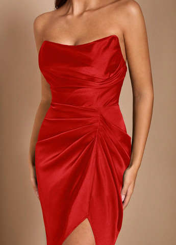 Червона вечірня сукня силуетна, з відкритими плечима, з відкритою спиною SHEIN однотонна