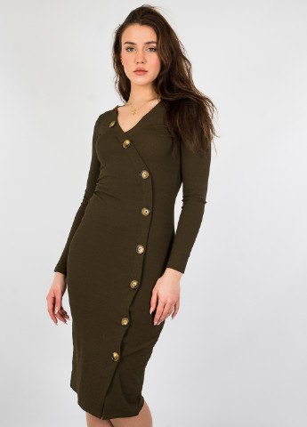 Оливковое (хаки) кэжуал платье на запах H&M однотонное