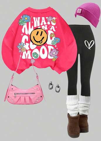 Розовый демисезонный костюм (свитшот, леггинсы) брючный SHEIN