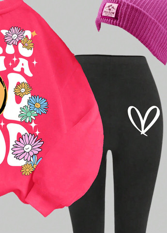 Розовый демисезонный костюм (свитшот, леггинсы) брючный SHEIN