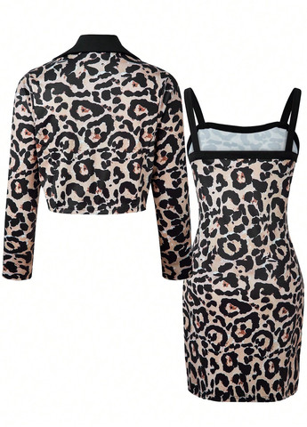 Бежевий демісезонний костюм (жакет, сукня) з сукнею SHEIN