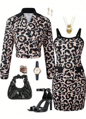 Бежевий демісезонний костюм (жакет, сукня) з сукнею SHEIN