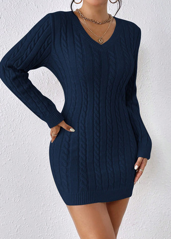 Темно-синее праздничный, кэжуал платье платье-свитер SHEIN однотонное