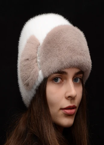 Жіноча зимова норкова шапка на в'язаній основі Меховой Стиль Лобик комбинированный (199073179)