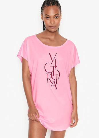 Розовое домашнее платье платье-футболка Victoria's Secret с логотипом