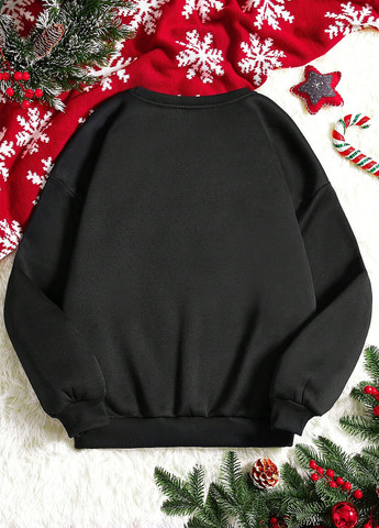 Чорний світшот SHEIN новорічний без декору (327828050)