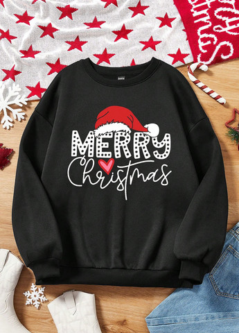 Чорний світшот SHEIN новорічний без декору (327828050)