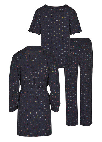 Темно-синій демісезонний комплект (халат, футболка, штани) Fleri