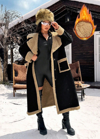 Чорне зимнє Пальто однобортне SHEIN